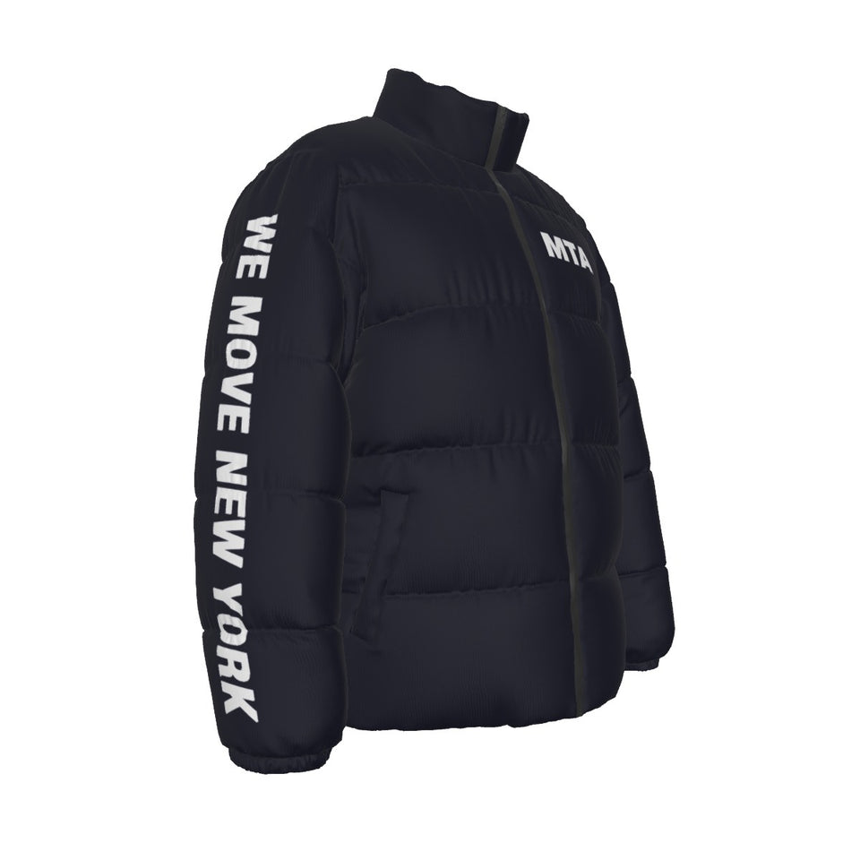 No Hood MTA Puffer Coat (white text)