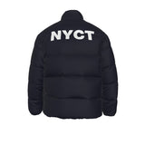 No Hood NYCT Puffer Coat (white text)